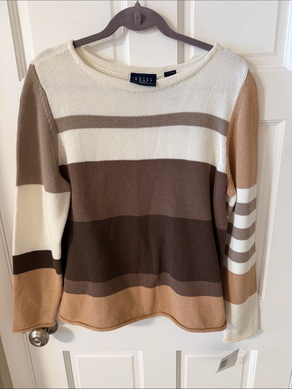 VTG Crazy Horse Liz Claiborne Striped Colorblock Cotton Sweater Earth Tone XL